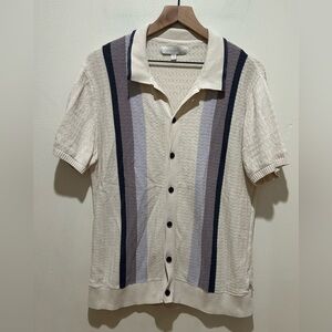 Standard Cloth Bowling Stripe Short Sleeve Sweater Button Up Shirt - Size Medium